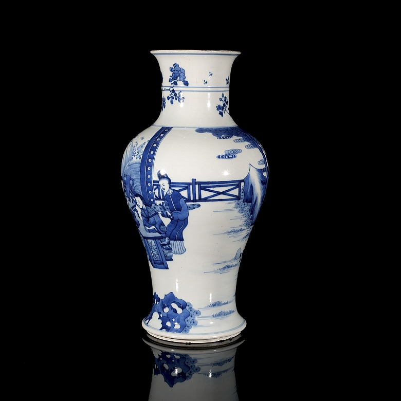 Blue and white porcelain vase ‘Scholars’, Qing dynasty