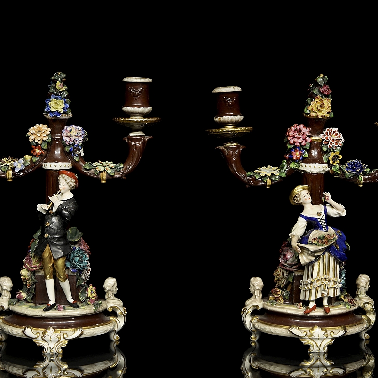 Capodimonte “Pair of porcelain candlesticks,” 20th century