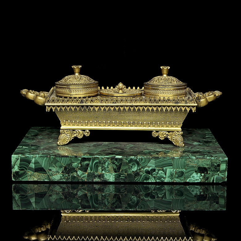 Louis XIV style scribe's desk on malachite, 19th century - 9