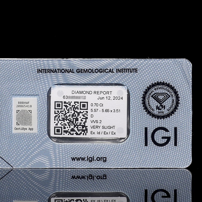 Diamante natural talla brillante, 0.70 ct, certificado IGI