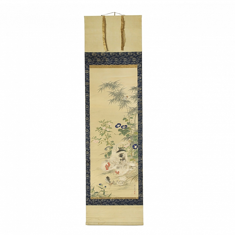 中国《母鸡带雏》画，20世纪