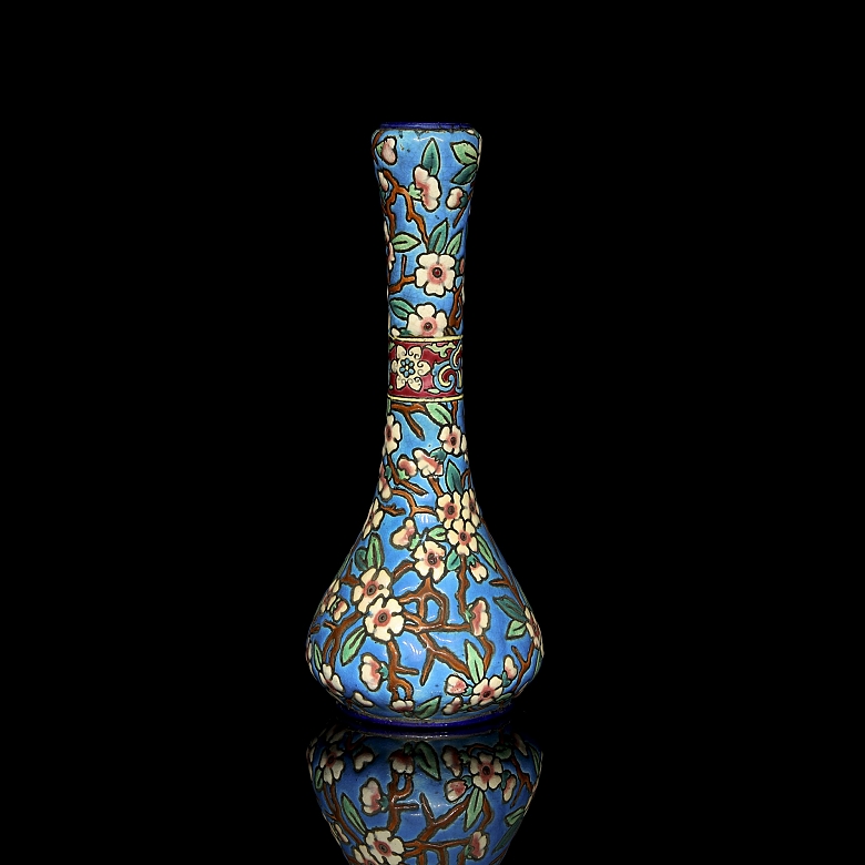 Longwy, glazed ceramic vase ‘Branch in bloom’, 20th century