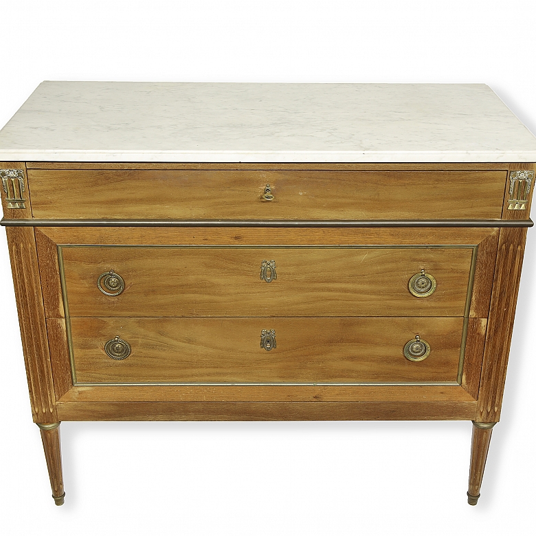 Chest of drawers with marble top, Louis XVI style, circa 1930 - 2