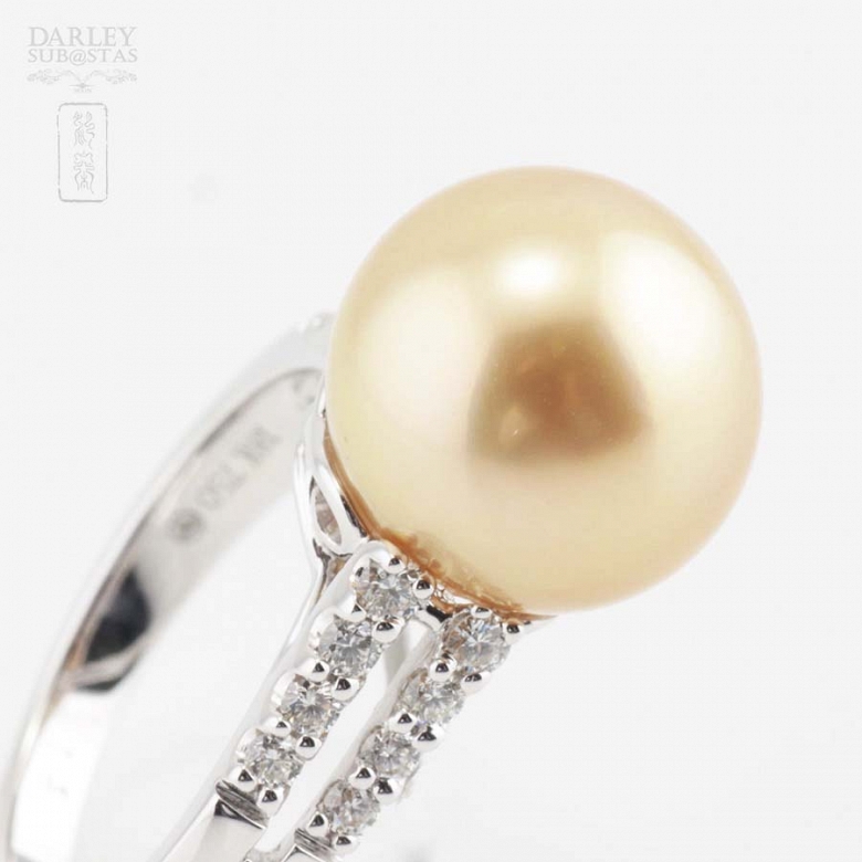 Anillo en oro 18k con diamantes y perla Australiana golden - 7