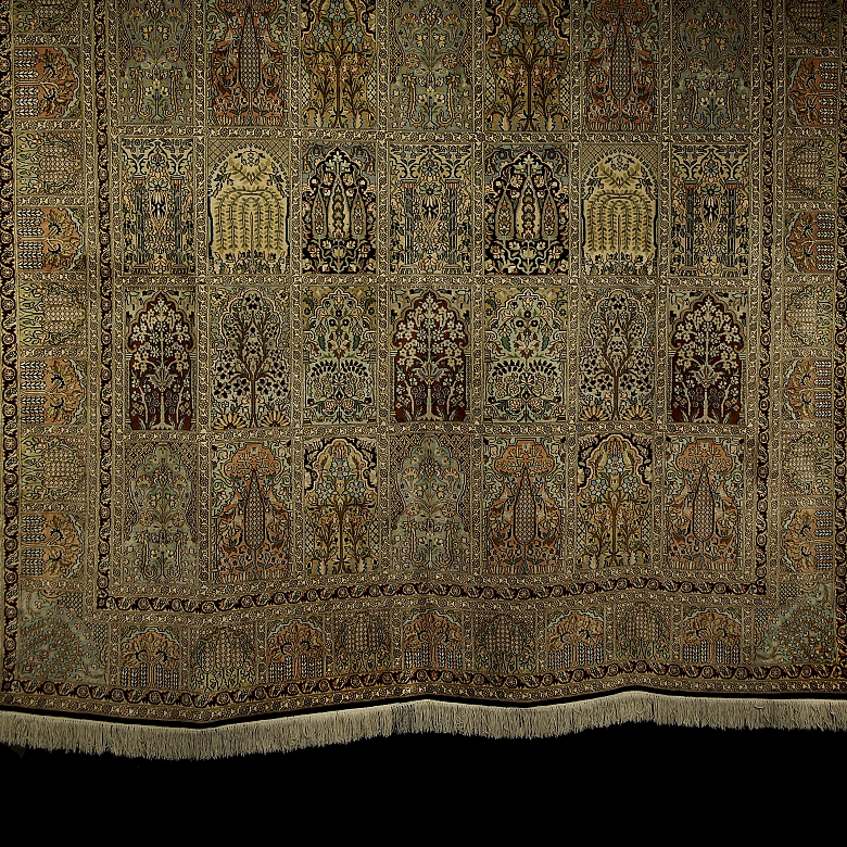 Alfombra kachemir seda pura, diseño Ghom, s.XX