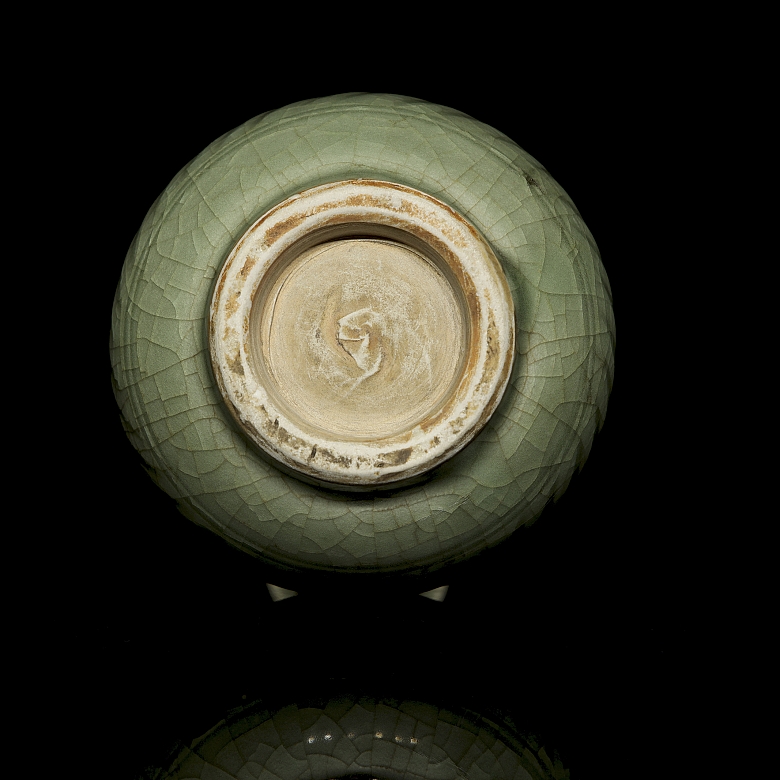 Jarrón de cerámica con esmalte celadón, dinastía Qing - 2