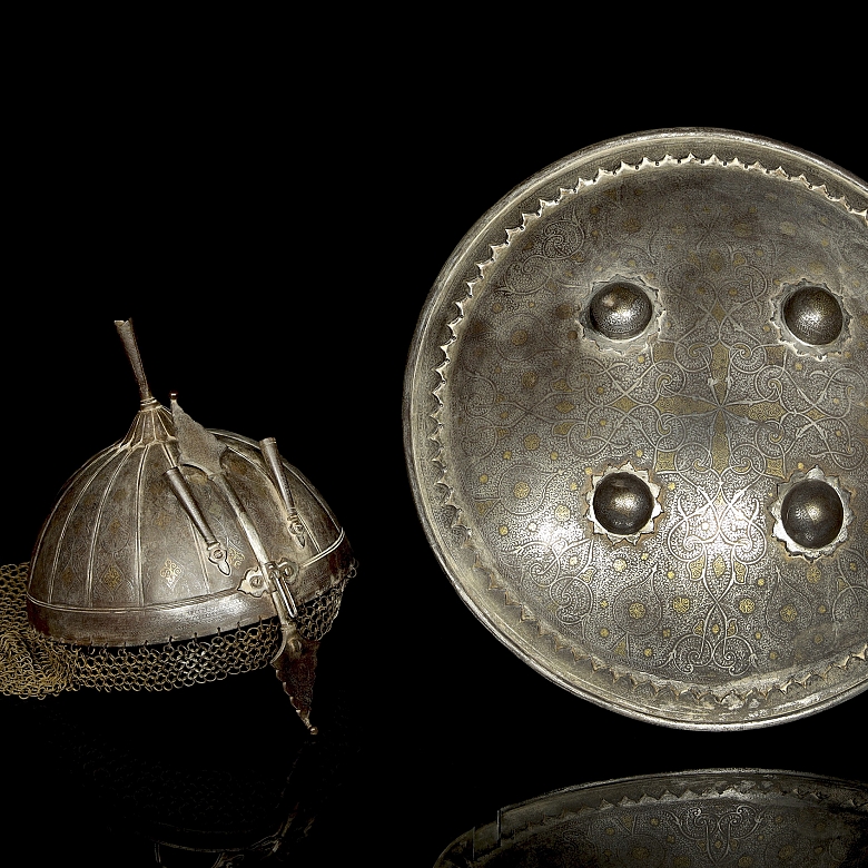 Khula Khud and Sipar helmet with gold and silver inlays. 19th century