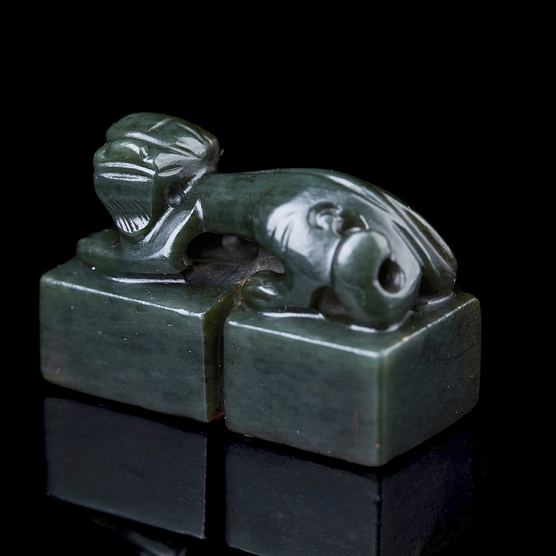 Doble sello de jade verde espinaca 
