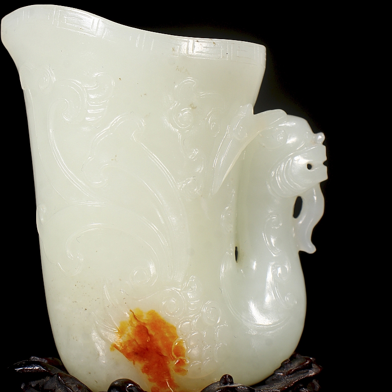 Hetian white jade libation cup ‘Beast’, Qing dynasty