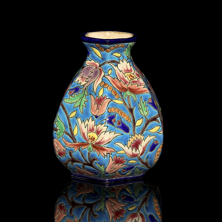 Longwy, hexagonal glazed ceramic vase, early 20th century