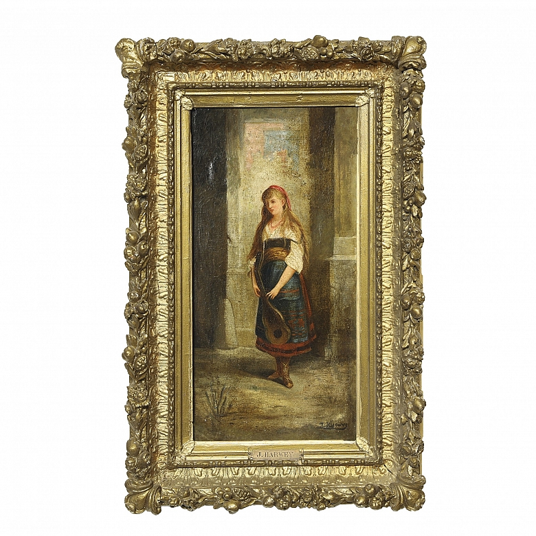 J. Harwey (19th century) ‘Young Man with Mandolin’