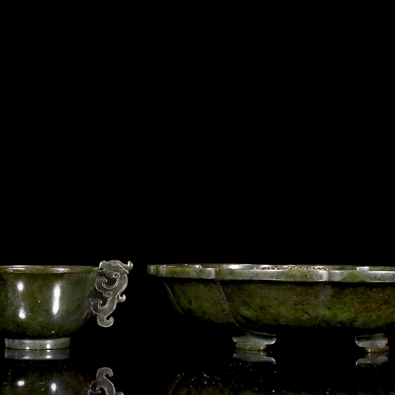 Conjunto de taza y plato de jade espinaca 