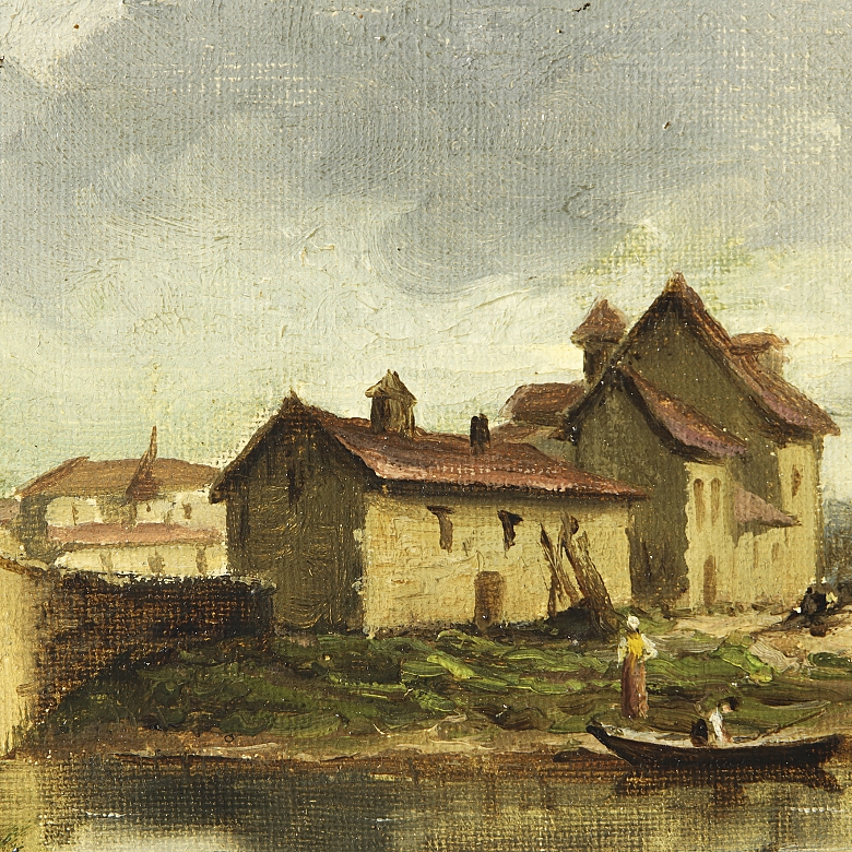 19th-20th century French school ‘Village near two bridges’