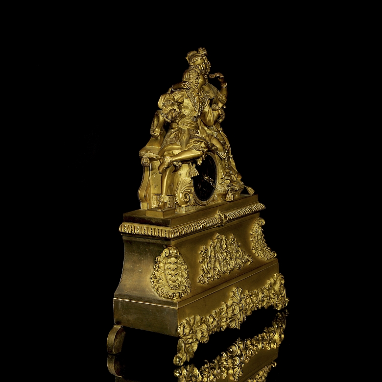 Reloj de sobremesa de bronce dorado, Napoleón III, Francia, S.XIX