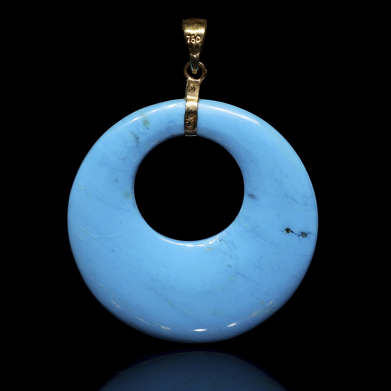 18k yellow gold circular pendant with turquoise - 1
