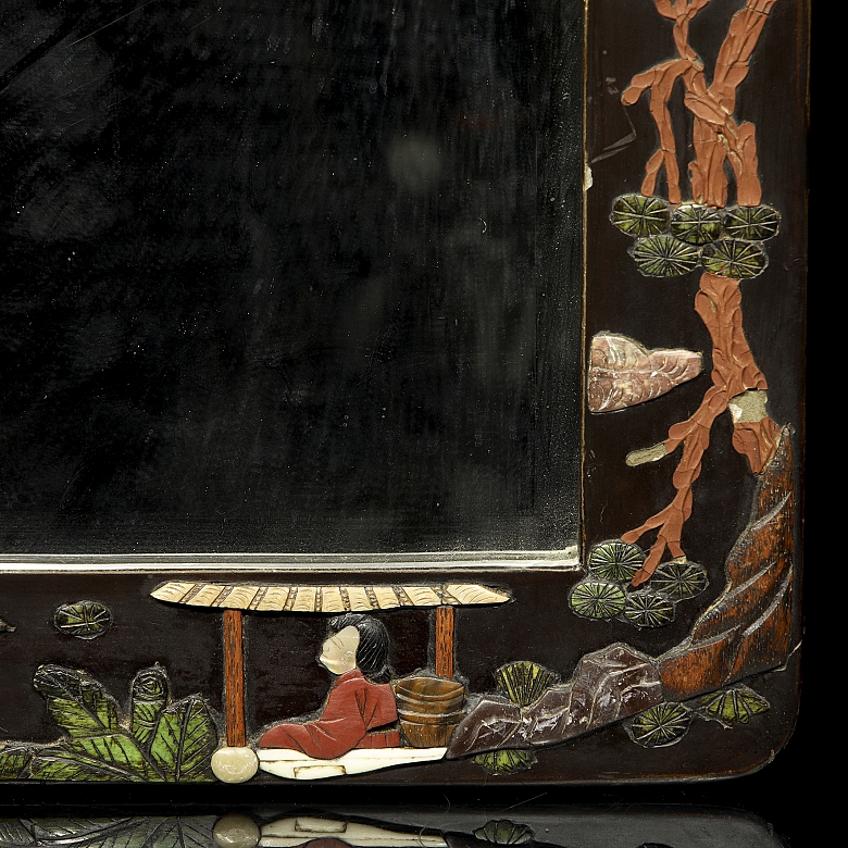 Pair of inlaid wooden mirrors, Qing dynasty. - 7