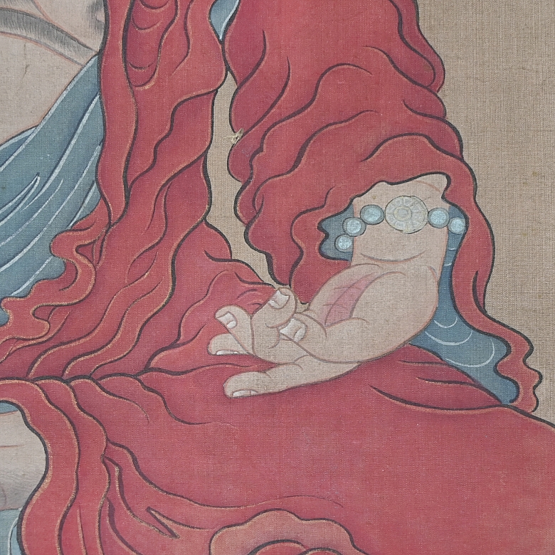 Chinese painting ‘Arhat sitting on a rock’, signed Ding Guanpeng