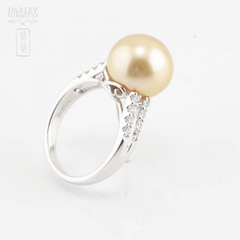 Anillo en oro 18k con diamantes y perla Australiana golden - 5