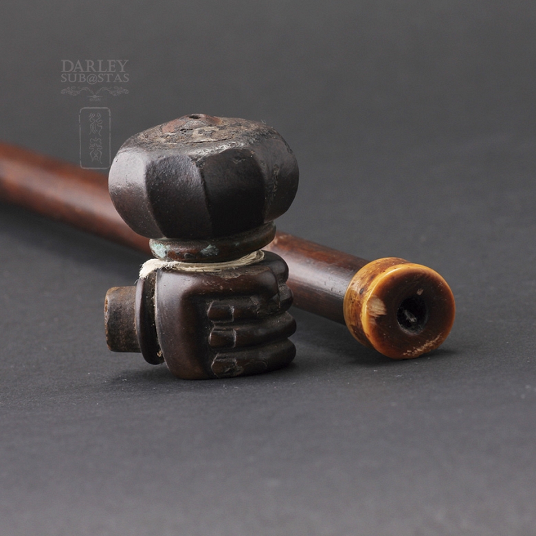 Pipa Antigua de bambú y marfil. - 3