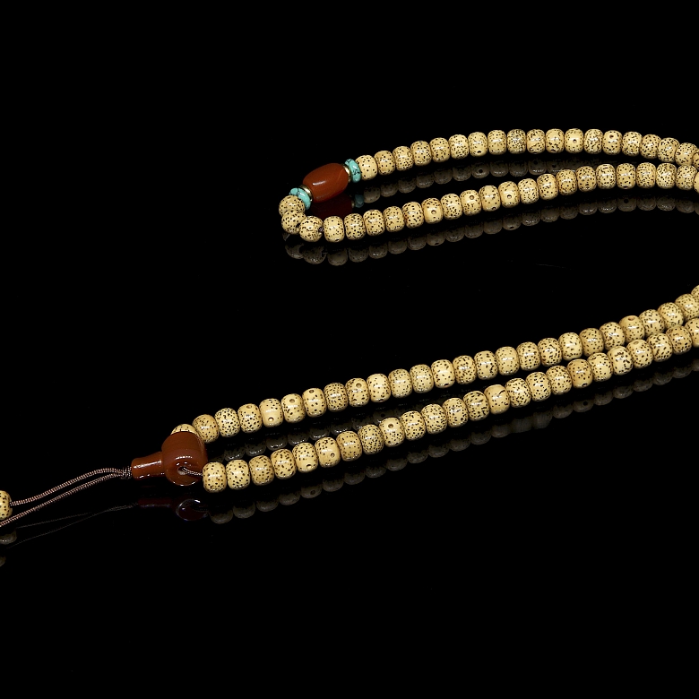 Mala with 118 seed, amber and turquoise beads, 20th century