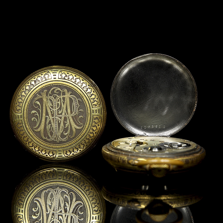 Gold-plated metal pocket watch with inscription