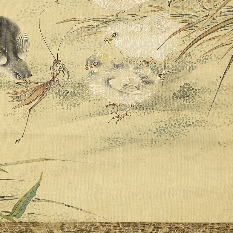 中国《母鸡带雏》画，20世纪 - 5