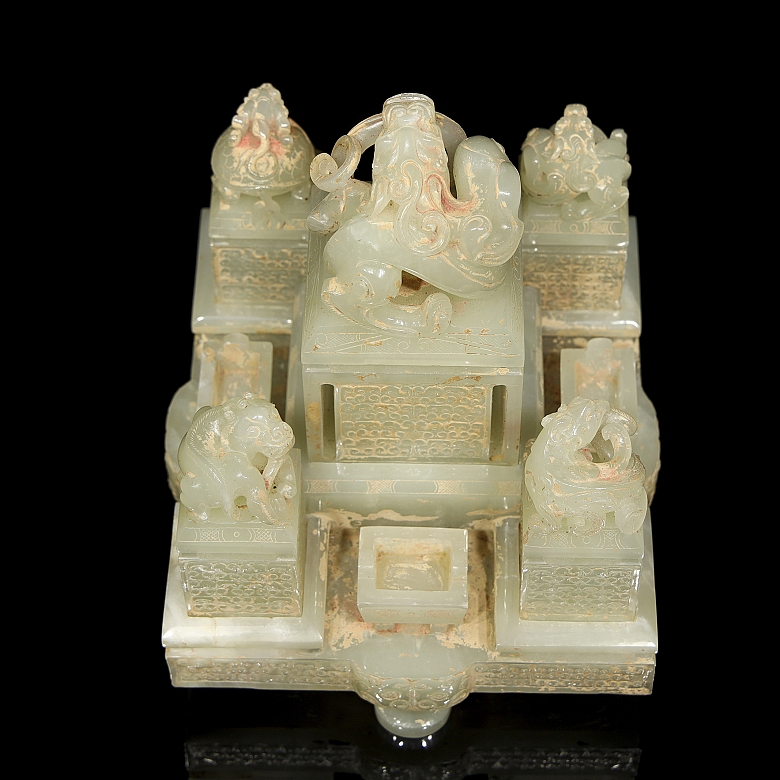 Gran juego de sellos tallados en jade amarillo