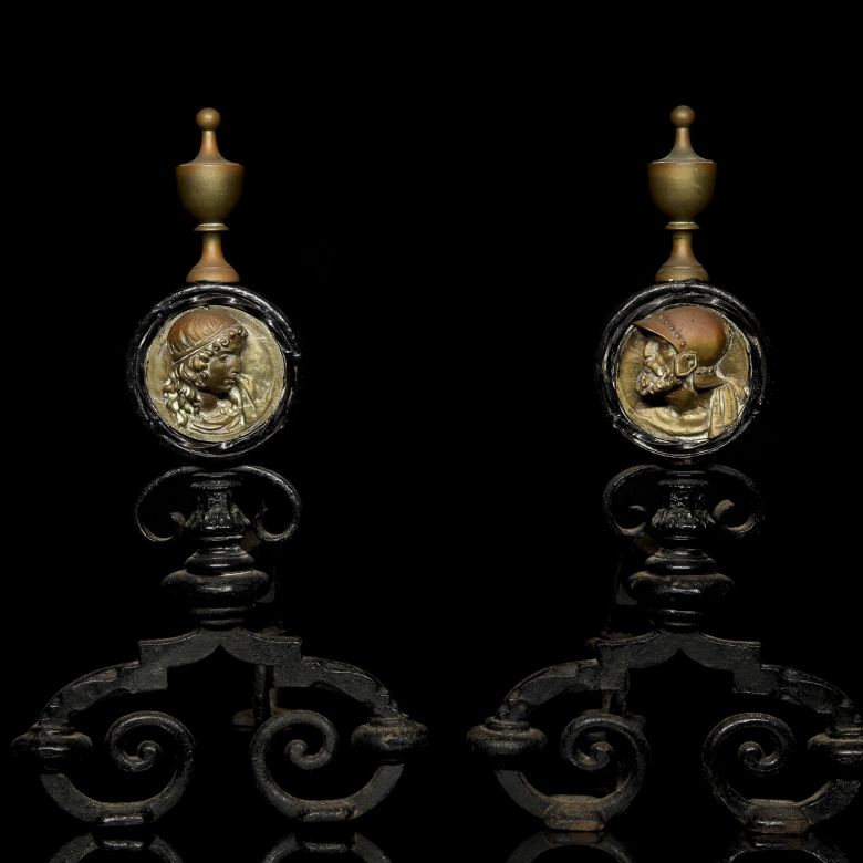 Pair of bronze and iron morels, 20th century