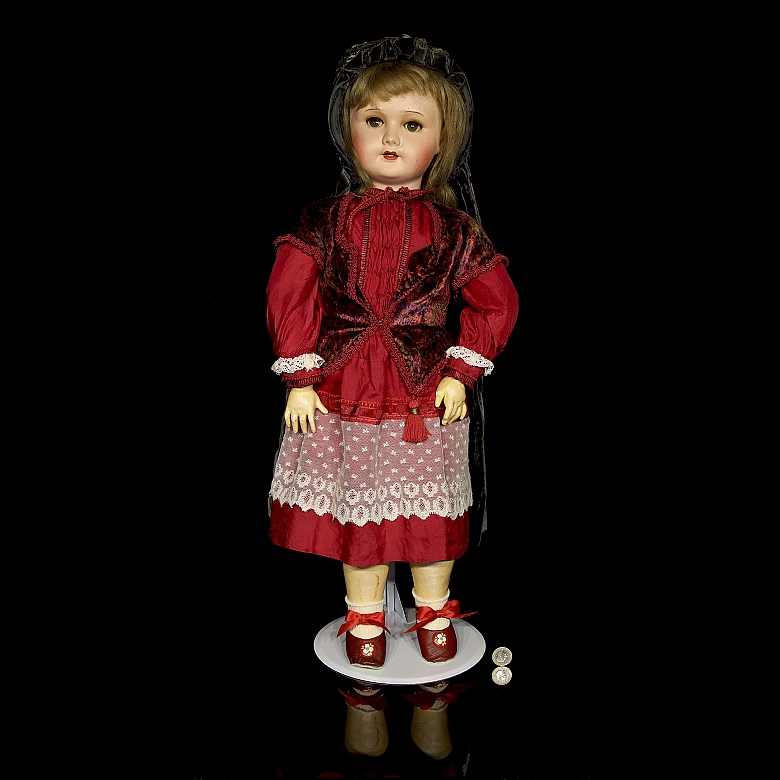 Muñeca de cartón piedra y madera de la SFBJ, París, Francia, c. 1920-1930