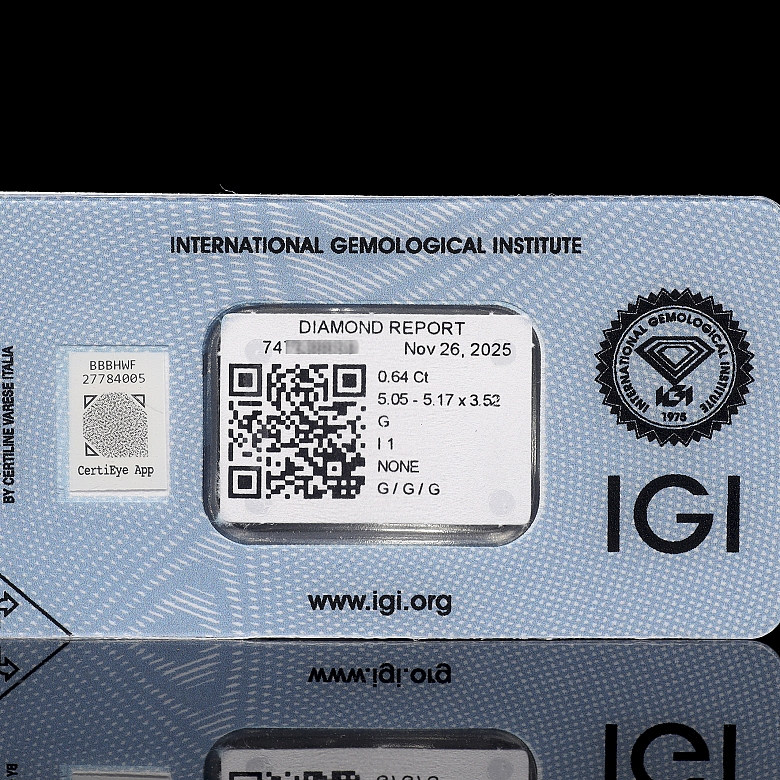 Diamante natural talla brillante, 0.64 ct, certificado IGI - 2