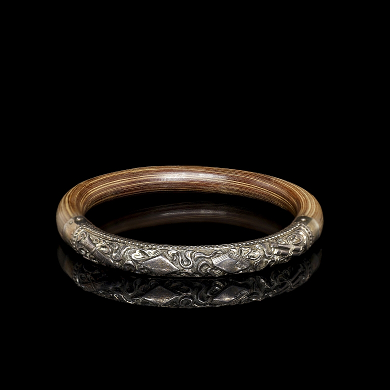 Wooden bracelet with silver decorations, 20th century