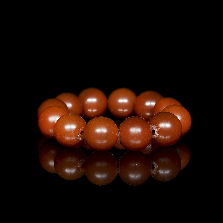 Pulsera de doce cuentas de ágata Nanhong, dinastía Liao