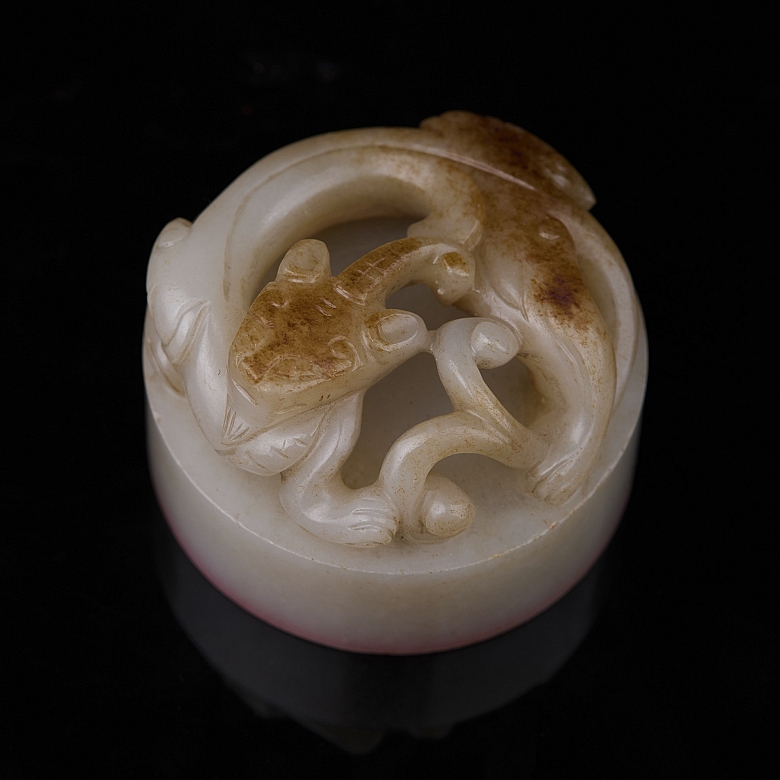 Circular seal made of white jade, ‘Coiled Dragon,’ Qing dynasty