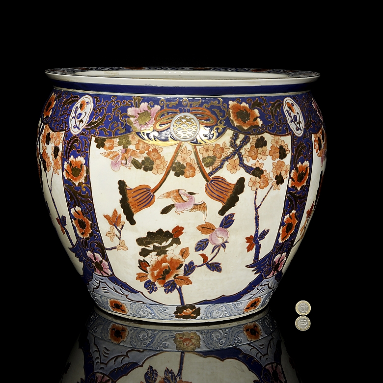 Chinese glazed porcelain fishbowl, “Flowers and Birds,” 20th century
