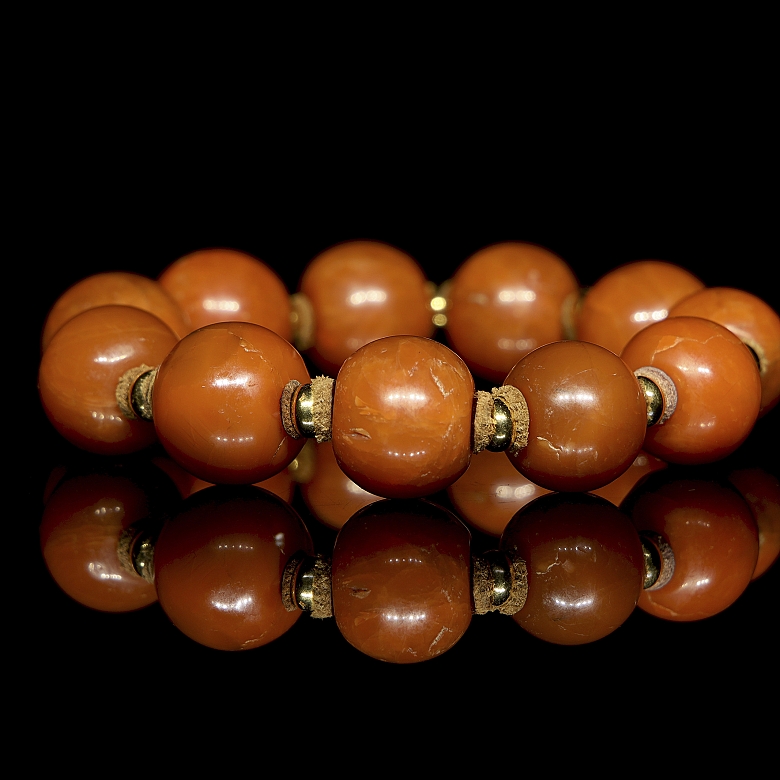 Pulsera de cuentas de ágata Nanhong, dinastía Qing
