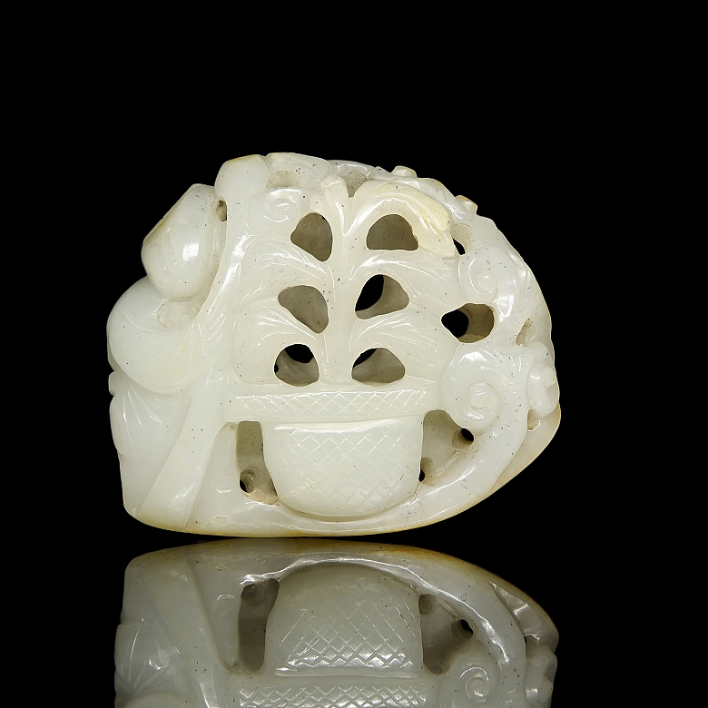White jade carving, ‘Figure with Flower Pot,’ Qing dynasty - 1