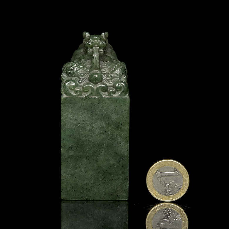 Sello rectangular de jade espinaca