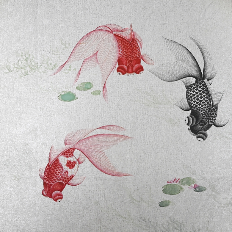 Chinese painting “Goldfish in the pond,” signed Jin Zhāng