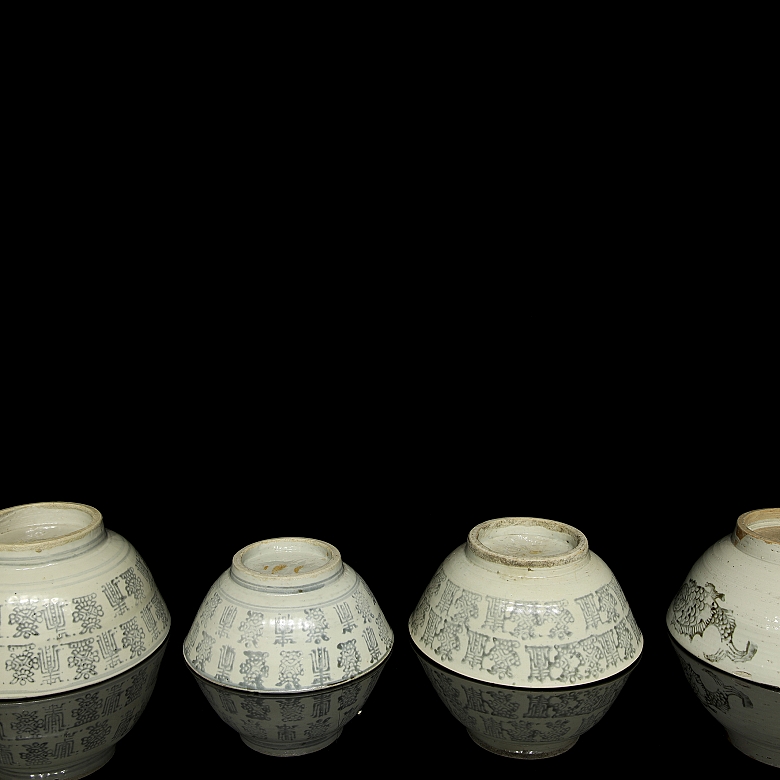 Cuatro cuenco de cerámica china, dinastía Ming - 4