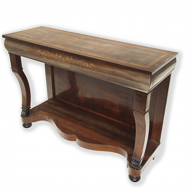 Empire console table with floral marquetry, 20th century