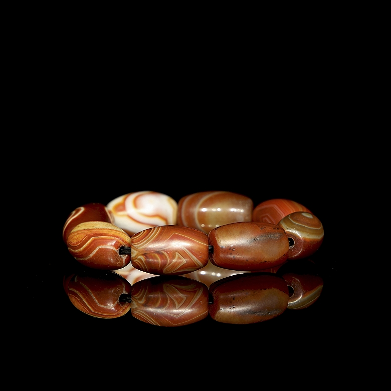 Pulsera de ocho Dzi de ágata, dinastía Liao