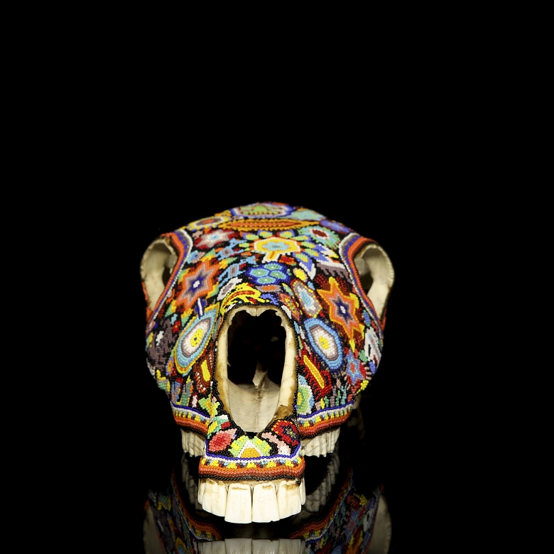 Skull decorated with beads, Huichol culture, Mexico, 20th century - 1