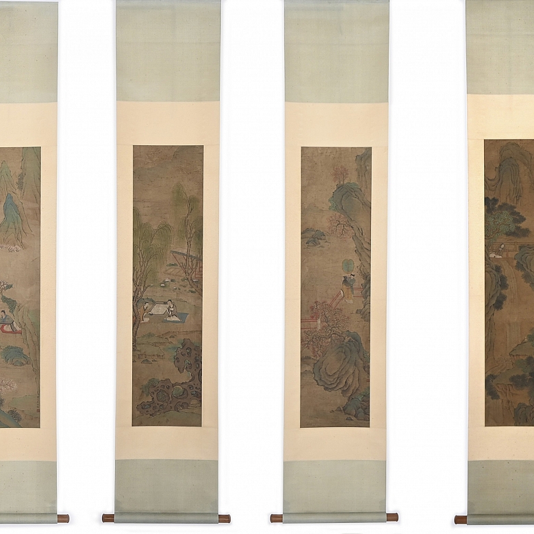 Conjunto de cuatro pinturas chinas 