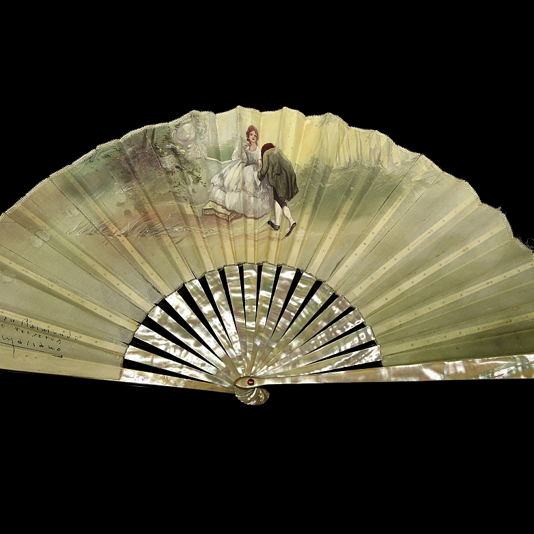 Fan “Gallant Scene,” signed by Luis Mariano (1914–1970)