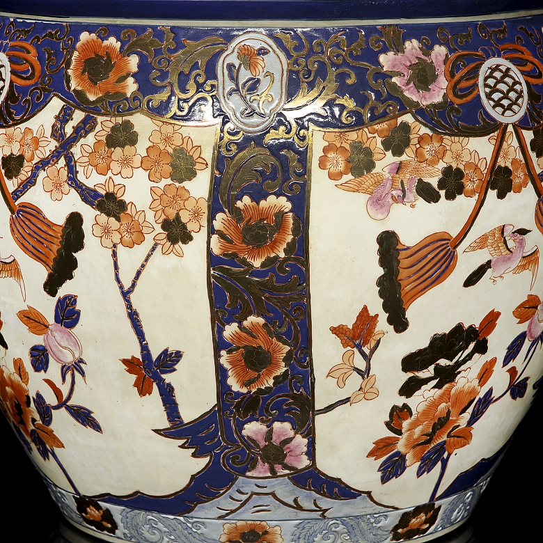 Chinese glazed porcelain fishbowl, “Flowers and Birds,” 20th century