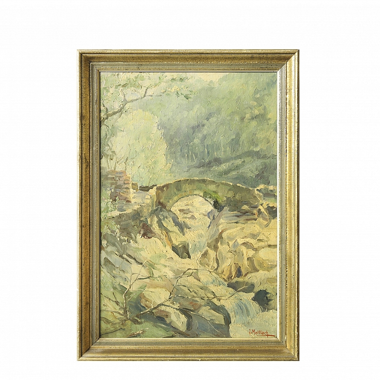 J. Mettlach (20th century) ‘Bridge between rocks’