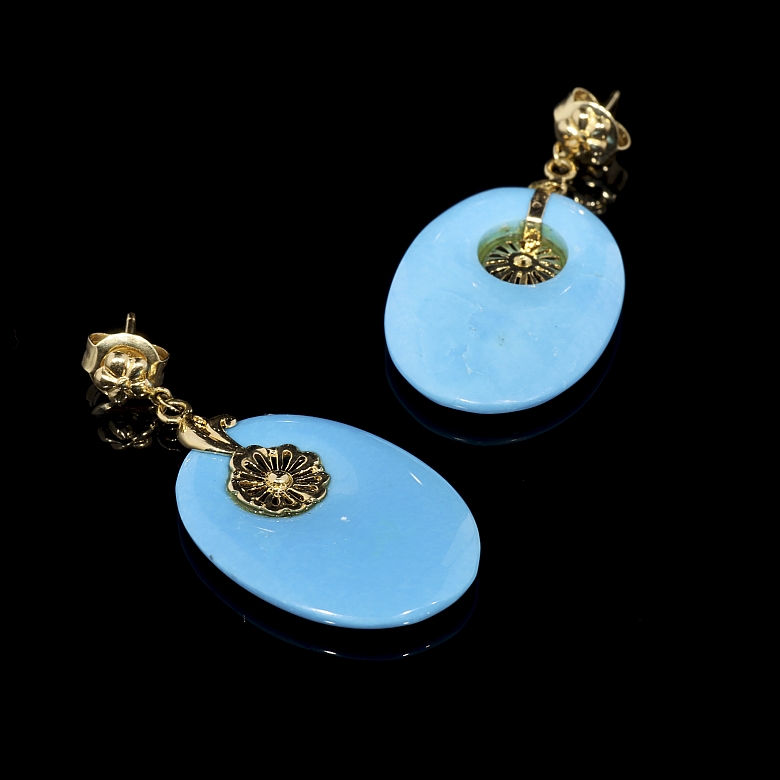 Earrings in 18kt yellow gold with turquoise - 3