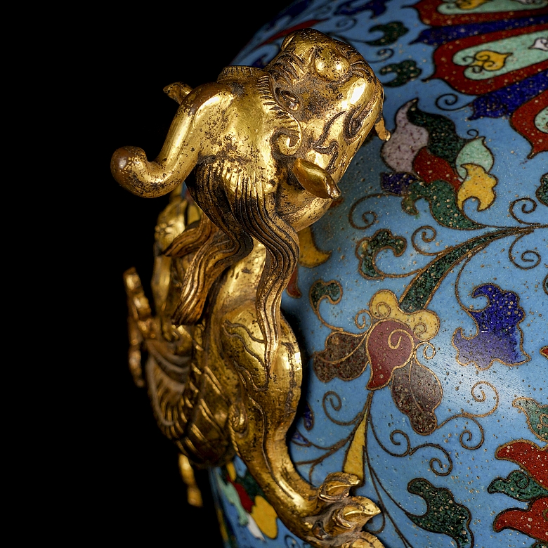 Jarrón meiping de bronce con esmalte cloisonné 