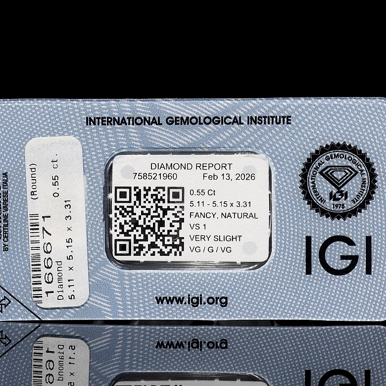 Diamante natural talla brillante, 0.55 ct, certificado IGI
