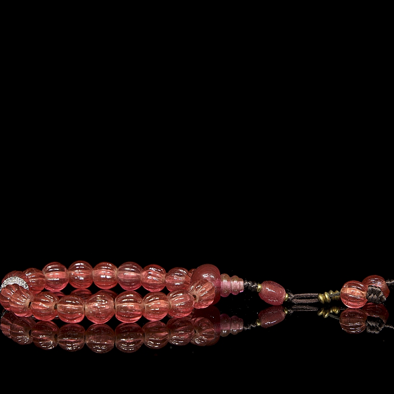 Pulsera de cuentas de Liulí rosa, dinastía Qing